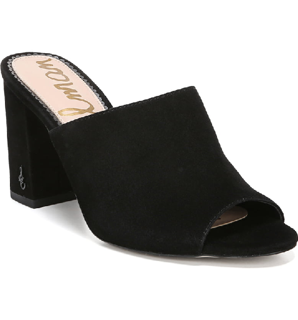 peep toe block heel mules