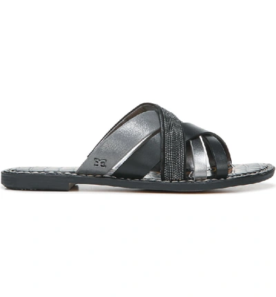 Shop Sam Edelman Glennia Slide Sandal In Dark Pewter/ Black Leather