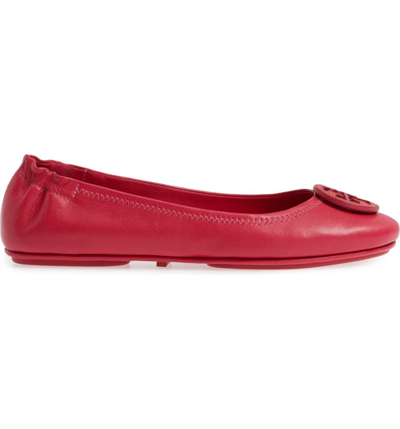 Shop Tory Burch 'minnie' Travel Ballet Flat In Dark Azalea/ Dark Azalea