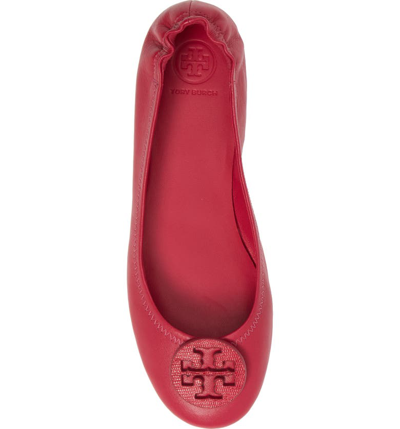 Shop Tory Burch 'minnie' Travel Ballet Flat In Dark Azalea/ Dark Azalea