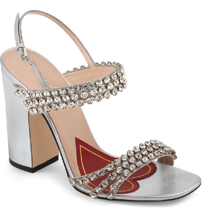 Shop Gucci Bertie Jewel Sandal In Silver Leather