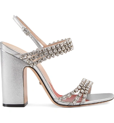 Shop Gucci Bertie Jewel Sandal In Silver Leather