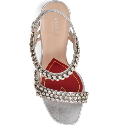 Shop Gucci Bertie Jewel Sandal In Silver Leather