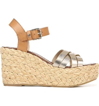 Shop Sam Edelman Darline Platform Wedge Sandal In Molten Gold/ Natural Leather