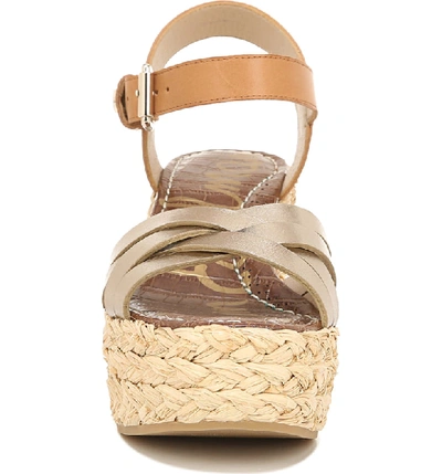Shop Sam Edelman Darline Platform Wedge Sandal In Molten Gold/ Natural Leather