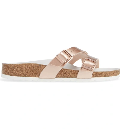 Shop Birkenstock Yao Metallic Slide Sandal In Metallic Copper