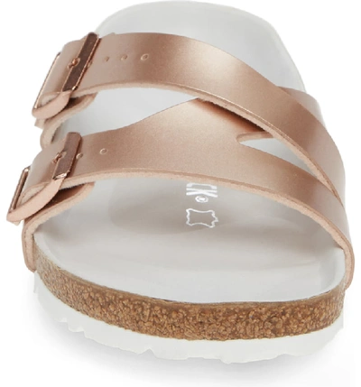 Shop Birkenstock Yao Metallic Slide Sandal In Metallic Copper