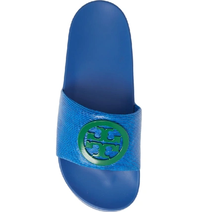 Shop Tory Burch Lina Slide Sandal In Bright Tropical Blue/ Vineyard