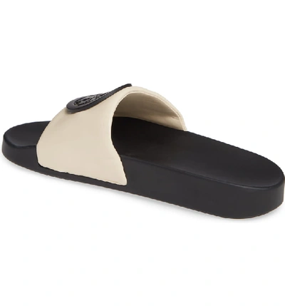 Tory Burch Lina Logo Leather Pool Slide Sandals In New Cream/ Perfect Black  | ModeSens