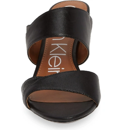 Shop Calvin Klein Lynnae Textured Slide Sandal In Black Leather