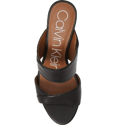 Shop Calvin Klein Lynnae Textured Slide Sandal In Black Leather