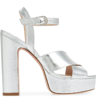 Shop Stuart Weitzman Joni Platform Sandal In Silver Crack Met Goat