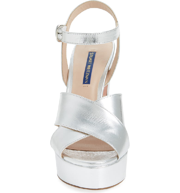 stuart weitzman silver flat sandals