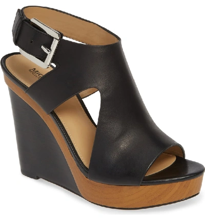 Michael Michael Kors Women's Josephine Leather Platform Wedge Sandals In  Black Vachetta Leather | ModeSens