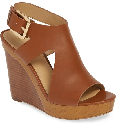 Shop Michael Michael Kors Josephine Wedge Sandal In Luggage Vachetta Leather