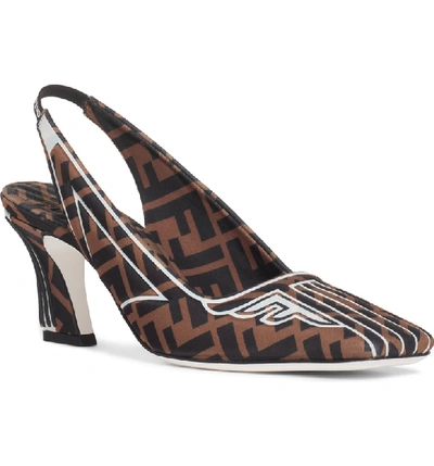 Shop Fendi Ffreedom Logo Slingback Pump In Brown/ Black