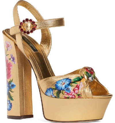 Shop Dolce & Gabbana Floral Metallic Platform Sandal In Gold Floral