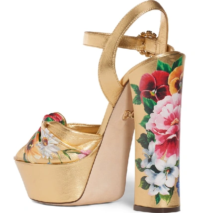 Shop Dolce & Gabbana Floral Metallic Platform Sandal In Gold Floral