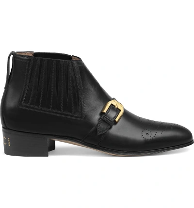 Shop Gucci Worsh Buckle Bootie In Black