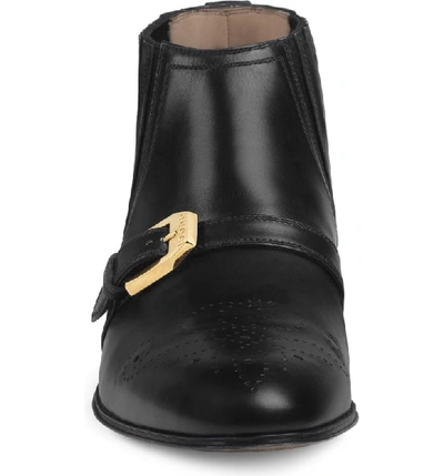 Shop Gucci Worsh Buckle Bootie In Black