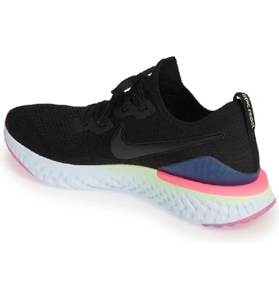 Shop Nike Epic React Flyknit 2 Running Shoe In Black/ Sapphire/ Lime Blast