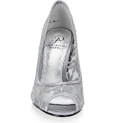 Shop Adrianna Papell Frances Peep Toe Pump In Silver Fabric