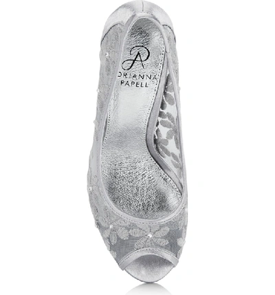 Shop Adrianna Papell Frances Peep Toe Pump In Silver Fabric