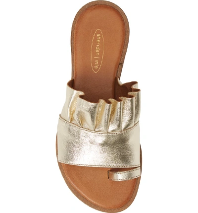 Shop Sheridan Mia Bee Metallic Ruffle Slide Sandal In Gold Leather