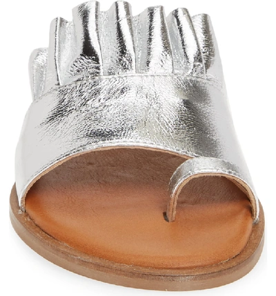 Shop Sheridan Mia Bee Metallic Ruffle Slide Sandal In Silver Leather