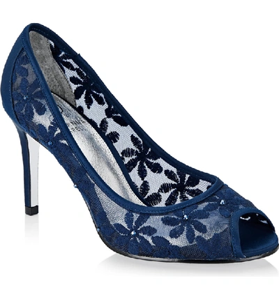 Shop Adrianna Papell Frances Peep Toe Pump In Navy Fabric