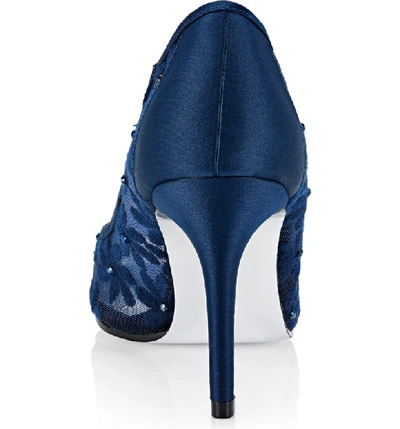 Shop Adrianna Papell Frances Peep Toe Pump In Navy Fabric