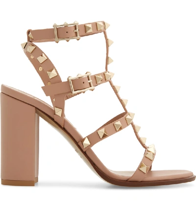 Shop Valentino 'rockstud' T-strap Sandal In Rose Beige