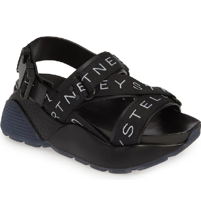 Shop Stella Mccartney Strappy Logo Platform Sandal In Black