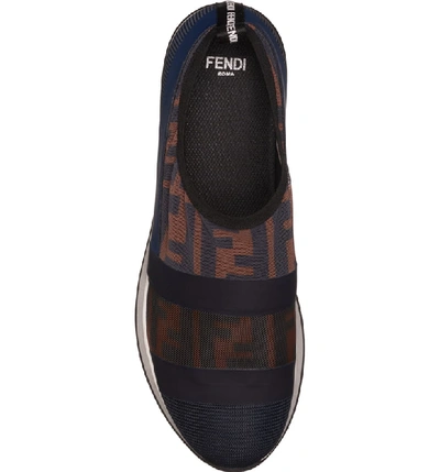 Shop Fendi Logo Slip-on Sneaker In Black/ Navy