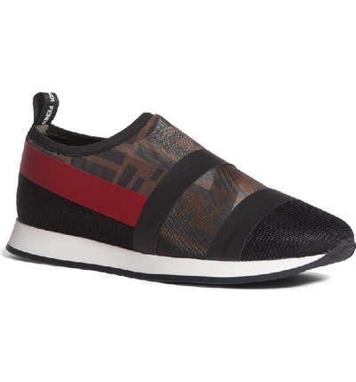 Shop Fendi Logo Slip-on Sneaker In Black/ Red