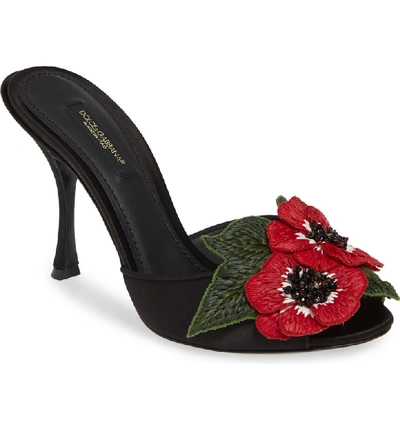 Shop Dolce & Gabbana Floral Applique Sandal In Black