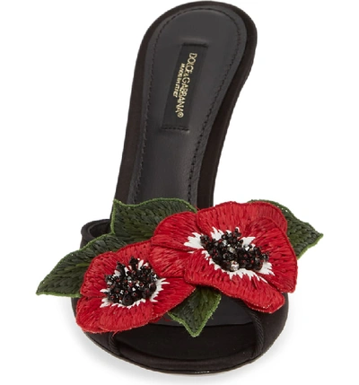 Shop Dolce & Gabbana Floral Applique Sandal In Black