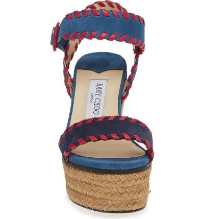 Shop Jimmy Choo Abigail Whipstitch Wedge In Navy/ Raspberry