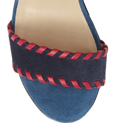 Shop Jimmy Choo Abigail Whipstitch Wedge In Navy/ Raspberry