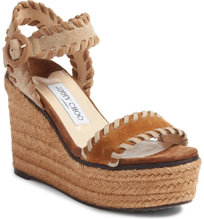 Shop Jimmy Choo Abigail Whipstitch Wedge In Natural/ Brown