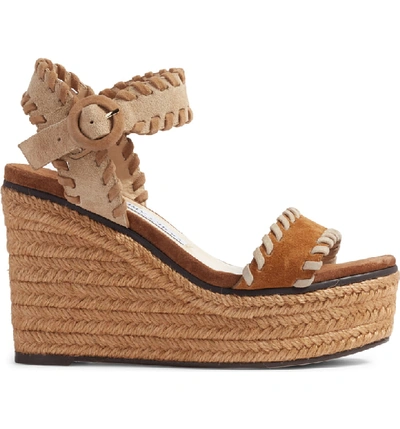 Shop Jimmy Choo Abigail Whipstitch Wedge In Natural/ Brown