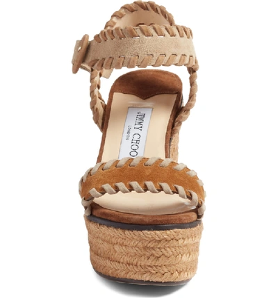 Shop Jimmy Choo Abigail Whipstitch Wedge In Natural/ Brown