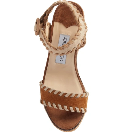 Shop Jimmy Choo Abigail Whipstitch Wedge In Natural/ Brown