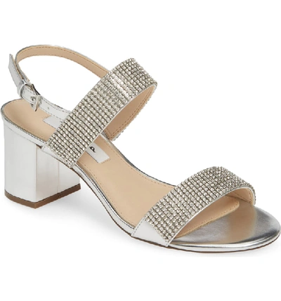 Shop Nina Naomi Crystal Embellished Sandal In Silver Faux Leather