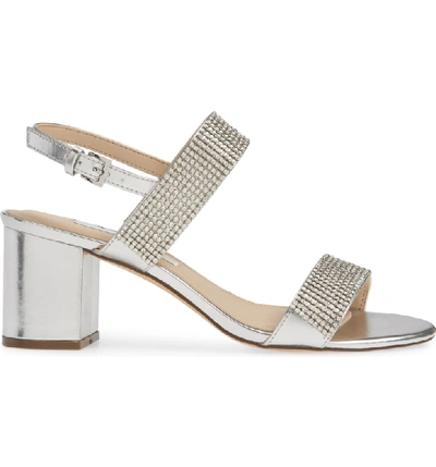 Shop Nina Naomi Crystal Embellished Sandal In Silver Faux Leather