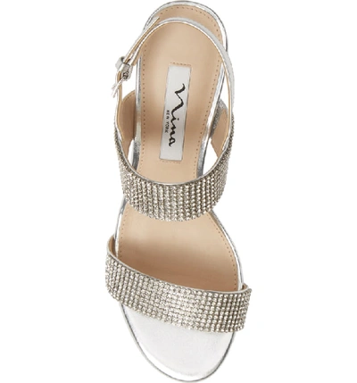 Shop Nina Naomi Crystal Embellished Sandal In Silver Faux Leather