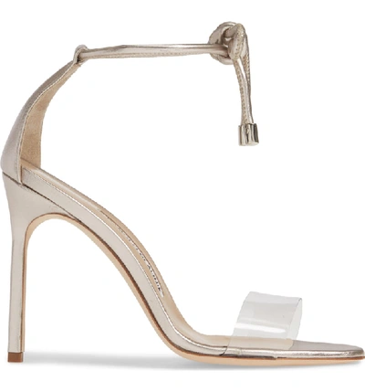 Shop Manolo Blahnik Estro Ankle Tie Sandal In Nickel Leather