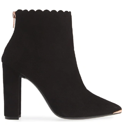 Shop Ted Baker Ofelia Scalloped Pointy Toe Bootie In Black Suede