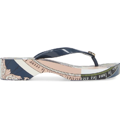 Shop Tory Burch Wedge Flip Flop In Tory Navy/ Navy Constellation