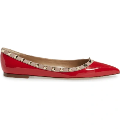 Shop Valentino Rockstud Ballerina Flat In Rosso